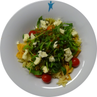 Pastaabend: Tomaten-Rucola-Farfalle mit geriebenem Mozzarella (19,81)