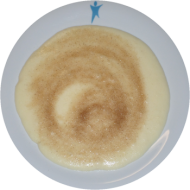 Grießbrei mit zerlassener Butter,dazu Zucker und Zimt (19,81) dazu Apfelkompott (3)