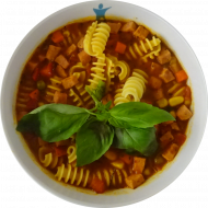 Italienischer Nudeleintopf mit Jagdwurst (2,3,8,21,22,51,81) und Gemüse oder ohne Jagdwurst (3,21,81) mit 1 Apfel