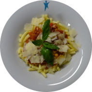 Pasta 'a la amatriciana' mit Schinkenwürfel, Tomate und Chili (2,3,51,62,81)