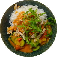 StreetFood: Geröstetes Hähnchen 'Barbados' (2,3,18,49,54,62,81) dazu Basmati-Duftreis (62)