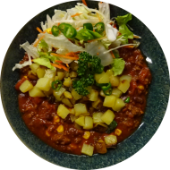 Feurigen Chili con Carne (52,81) dazu mexikanische Kartoffeln mit Jalapenos und Tomaten