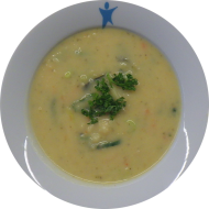 Kleine Portion: Lauch-Kartoffel-Suppe (19,81) dazu Einsiedler Landbierbrot (81,82,83)
