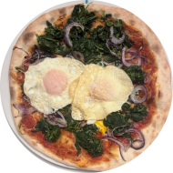 Sie können aus 6 verschiedenen Pizzavariationen wählen. Heutige Tagesempfehlung: Pizza 'Fiorentina' mit Blattspinat, Ei und Zwiebeln (15,81)