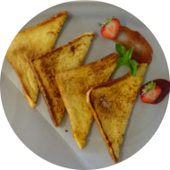 Frühstück in der Cafete: 'French Toast' - Arme Ritter - in Ei gebratene Weißbrotscheiben mit Konfitüre (2,15,19,81) dazu 1 Heißgetränk 0,2l (dieses Angebot ist auch komplett vegan erhältlich)
