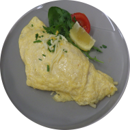 Frühstück in der Cafete: 'Omelette mit Würzfleisch' - hausgemachtes Omelette mit Würzfleisch und frischen Kräutern (1,15,16,18,19,21,24,44,51,81) dazu ein Heißgetränk 0,2l