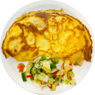 Wrap Omelette mit Hähnchen und Käse (15,19,81) dazu Salat