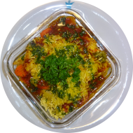 'Griechisches Hirtengratin'- Hackfleisch,Kritharakinudel,Oliven in Tomatensoße mit Hirtenkäse und Gouda überbacken (6,15,19,49,51,52,81)