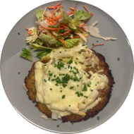 Backofenrösti mit Spargel und Hollandaise (8,15,19) und Salatgarnitur