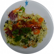 Provenzialische Gemüse-Reispfanne mit Kirschtomaten und Zucchini, Paprika