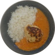 Indisches Butter Chicken mit Knoblauch, Zimt, Joghurt, Honig und Garam Masala (19,48) dazu Basmatireis 