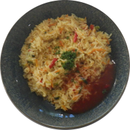 Gemüse-Paella an fruchtiger und leicht scharfer Tomaten-Paprika-Salsa (49)