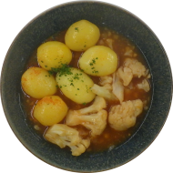 Afghanisches 'Golpi' - Blumenkohl in pikanter Tomatensoße (49) dazu Schwenkkartoffeln