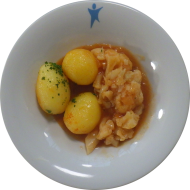 kleine Portion: Afghanisches 'Golpi' - Blumenkohl in pikanter Tomatensoße (49) dazu Schwenkkartoffeln