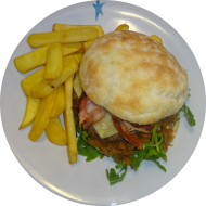 Immer donnerstags im Semester in unserer Cafeteria der 'Burger der Woche'.