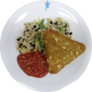 Brokkoli-Nuss-Ecke (71,72,81,84) und Salsadip(9) dazu Bohnen-Quinoa-Couscous (49,81)