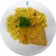 Asiabrätling (81) mit Risi-Bisi und Currysoße (81)