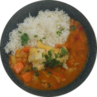 Tandooriblumenkohl und Linsen-Ananas-Curry (1,2,3,18,22) dazu Basmatireis 