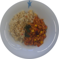 'Chili sin Carne' (18,49) dazu Langkornreis. Auch als kleine Portion erhältlich.