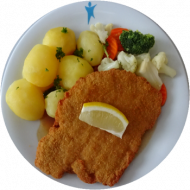 Schweineschnitzel (15,81) und Mischgemüse dazu Petersilienkartoffeln