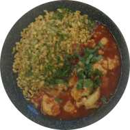 Afghanisches Golpi - Blumenkohl in pikanter Tomatensoße (49) dazu gebratener Sommerweizen (81)