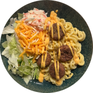 'Mac and Cheese' Bowl mit 'Bean-Bites' und Coleslaw-Salat (1,2,3,15,19,22,81)