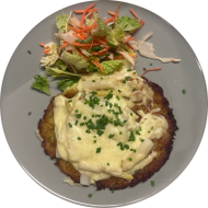 Backofenrösti mit Spargelragout und Sauce Hollandaise (8,15,19)