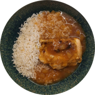 Pollo con Mango - Hähnchenbrust in Mango-Marinade (2,18,49,81) dazu Langkornreis