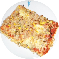 Pizza 'Tonno' mit Thunfisch, Zwiebeln und Mais (1,13,16,19)