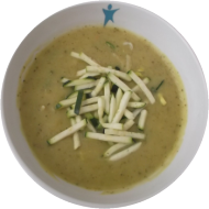 Vegan: Zucchini-Kartoffel-Suppe (4,18), Knusperbrötchen (81,83)