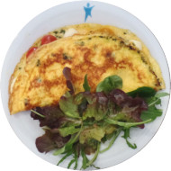 Wrap-Omelette (15,19,81) mit verschiedene Füllungen und Salatgarnitur(22)