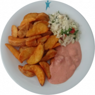 Vegan: Kartoffelspalten mit mediterranem Sojajoghurt-Dip (3,18), Garnitur