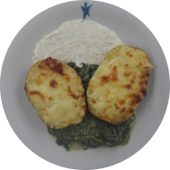 Gebackene Ofenkartoffel an Rahmspinat und Käse überbacken (19,81) 