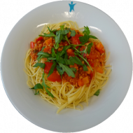 mensaVital: Spaghetti mit Kürbis-Soja-Bolognese (18,49,81)