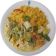 Gemüsecurry in scharfer Kokossoße dazu Couscous (2,18,19,81)