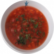 Vegan: Erdbeer-Mango-Fruchtsuppe mit Minze dazu 1 Bagel (1,23,81,82,83)