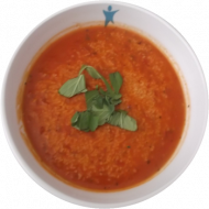 Vegan: Tomaten-Couscous-Suppe (2,18,49,81)dazu 1 Brötch.(81,82) und gemischter Salat (Radicchio, Weißkohl,Möhre)
