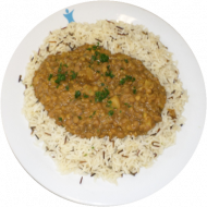 Indisches Dal (aromatisches veganes Linsen-Kartoffel-Curry) (3,18,49,81) dazu Wildreis