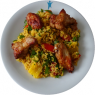 Gebackene Chicken Wings mit Bulgur-Rucola-Salat (24,54,81)