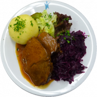 Burgunderbraten (Rindfleisch) mit Rotkohl und großem Kloß (2,3,24,51,52,81)