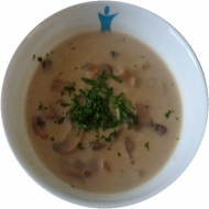 Champignonssuppe verfeinert mit Sojacreme (18,81)