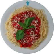 Spaghettoni all Arrabbiata mit Parmesankäse (2,15,19,47,81)