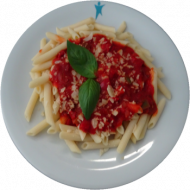 Spaghettoni al Arabbiata mit Parmesankäse (2,15,19,47,81)