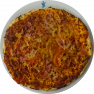 Pizza 'Pesto' mit Tomaten, Schinken und Mozzarella (2,3,19,51,74,81)