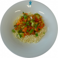 Vegan: Scharfes Kichererbsen-Gemüse-Curry (3,21,49) dazu Risotto