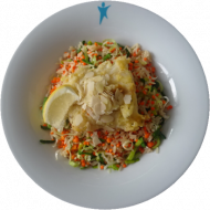 mV: Gebratenes Seehechtfilet mit warmen Linsen-Reis-Salat (16,49,71,81)