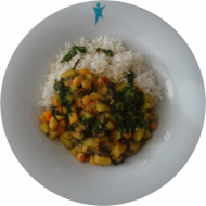 mV: vegan: Kartoffel-Kürbis-Curry mit Kichererbsen, Blattspinat und Basmatireis (3,18,49)