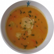 Vegan: Pastinaken-Karottencreme-Suppe (3,18,21,81), dazu Einsiedler Landbrot (81,82,83)