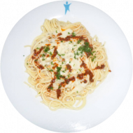 Spaghetti(81)mit gerösteten Pinienkernen und feiner Knoblauchsoße(19,24,44,49)