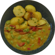 mensaVital: Steckrüben-Bohnen-Paprika-Wok mit geschwenkten Chilikartoffeln (3,14,18,49,81)